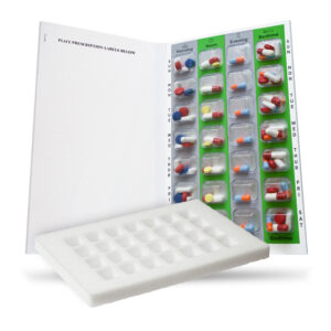 SureMed 7-Day, 4-Pass (4-doses per Day) Multi-Med Disposable Blister Card with 250 Cards & 250 Blisters & Filling Template (Full Case)