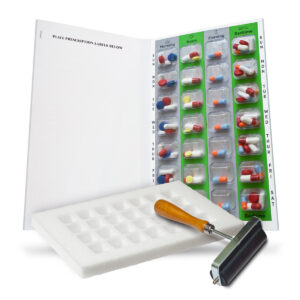 SureMed 7-Day, 4-Pass (4-doses per Day) Multi-Med Disposable Blister Card Starter Kit with 26 Cards & Blisters, Sealing Template & Roller